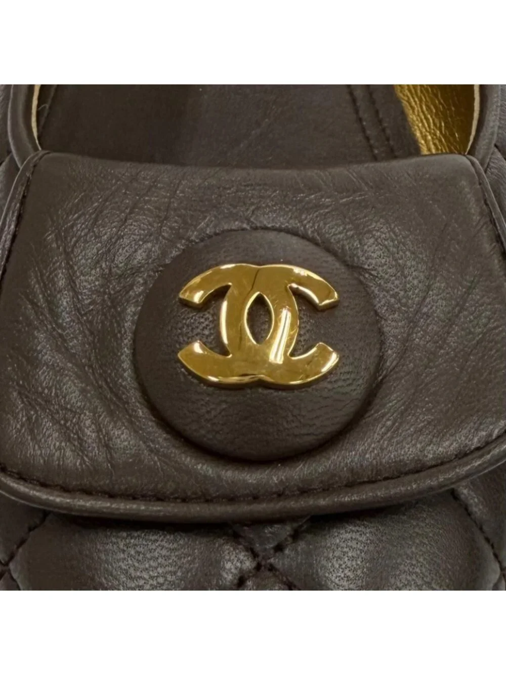 Chanel Ballerina CC Logo Quilted Ballet Shoes Brown Gold